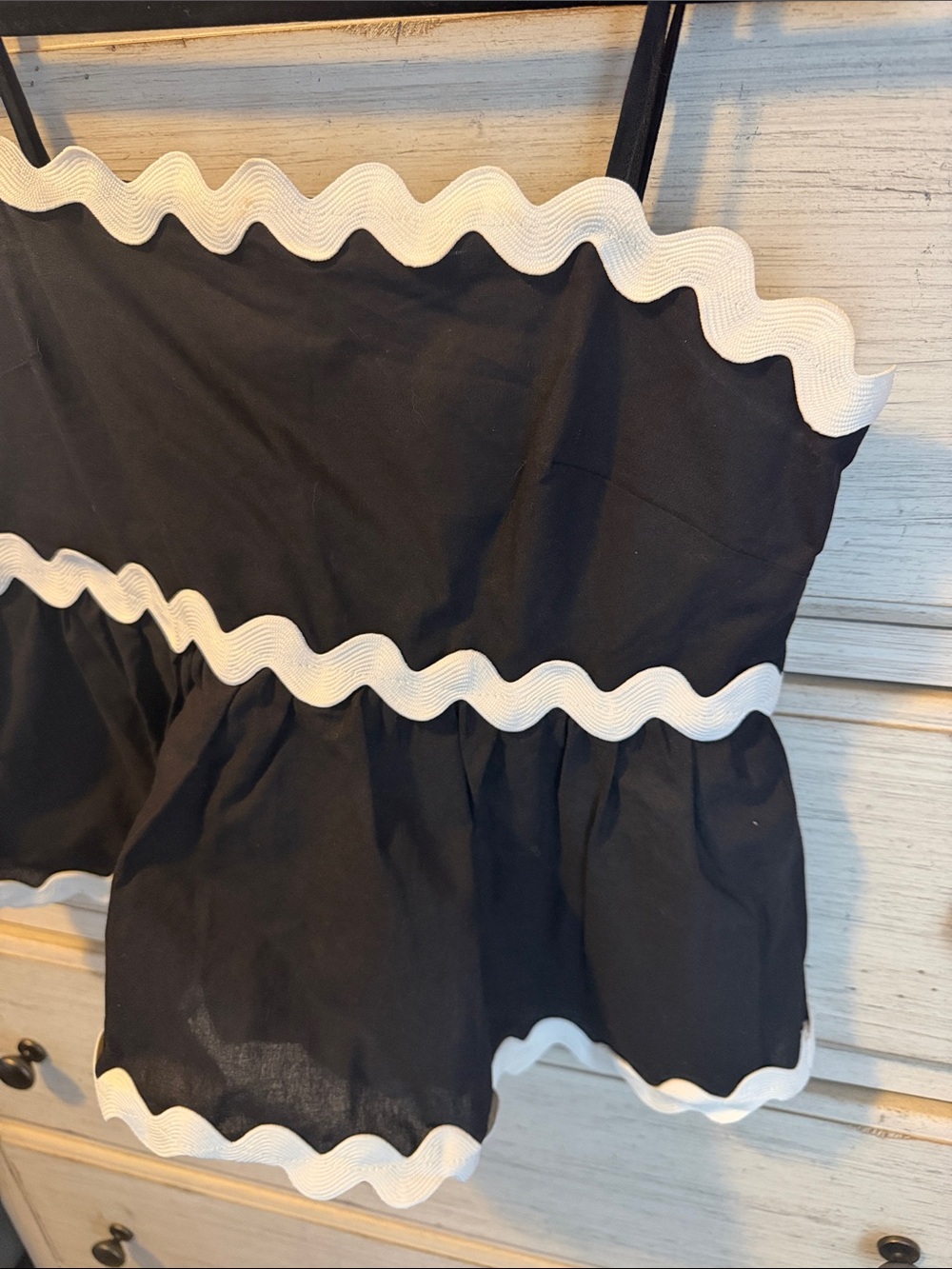 Black Peplum Tank with White Ric Rac Trim - Picture 2 of 6